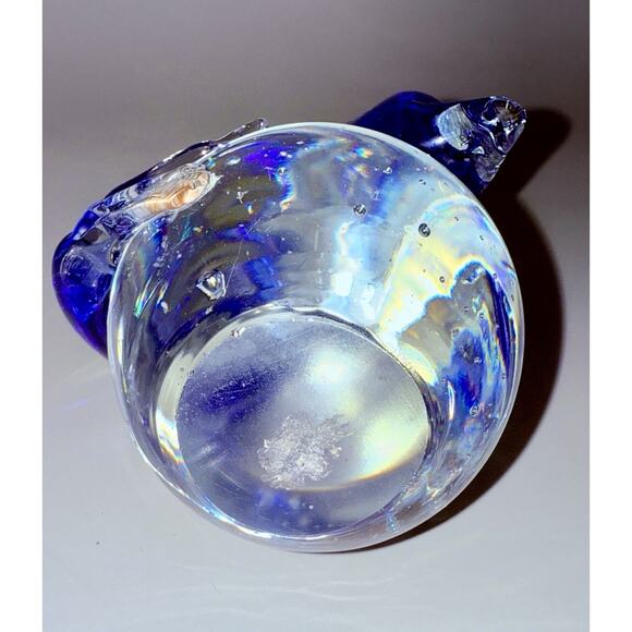 Art Glass Dolphin Paperweight Cobalt Blue On Globe Ball Controlled Bubbles - Picture 10 of 11